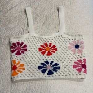 Altar'd State White Crochet Top with Red Accents